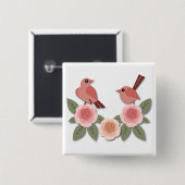 Kute roze Tortelduifjes en bloeiende Rozen Vierkante Button 5,1 Cm (Voorkant /achterkant)