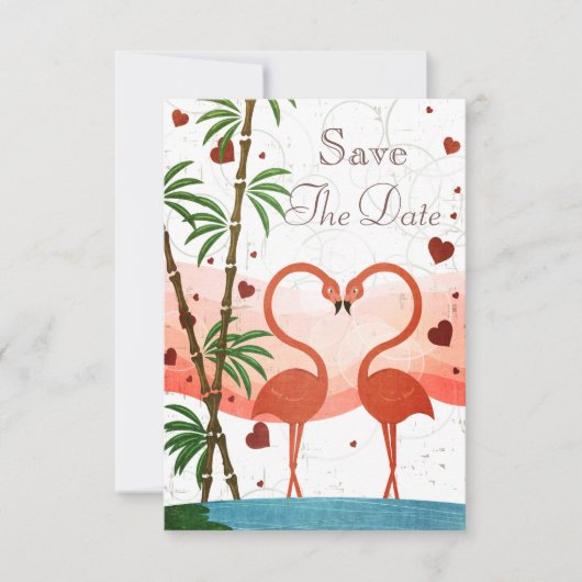 Kute roze vlamingos sparen de Datum Save The Date (Voorkant)