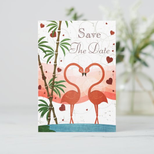 Kute roze vlamingos sparen de Datum Save The Date (Staand voorkant)