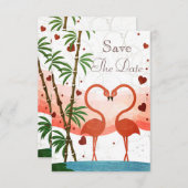 Kute roze vlamingos sparen de Datum Save The Date (Voorkant / Achterkant)