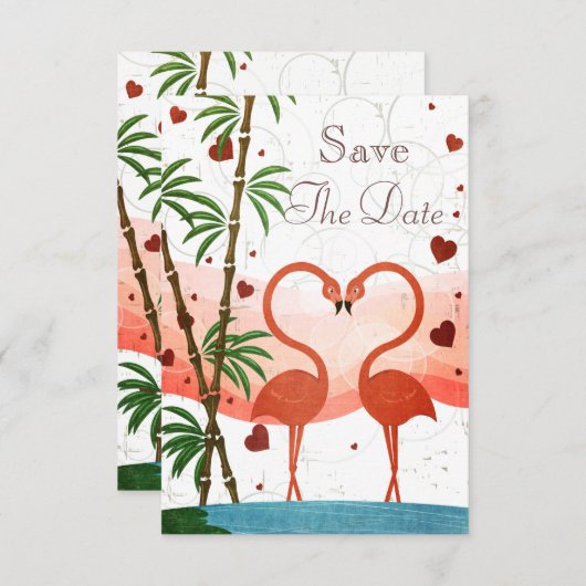 Kute roze vlamingos sparen de Datum Save The Date (Voorkant / Achterkant)