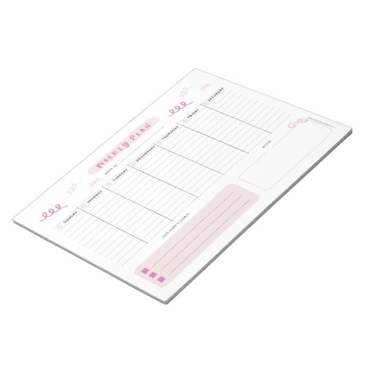 Kute roze weekblad notitieblok (Schuin)