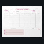 Kute roze weekblad notitieblok<br><div class="desc">Deze wekelijkse planner heeft ruimte om van maandag tot en met vrijdag uw werk te schrijven en een plaats om uw wekelijkse doelstellingen en notities op te schrijven. Het heeft een schattig roze ontwerp. Je kunt dit ook gebruiken als boodschappenlijstje of voor school!</div>