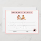 Kute roze & White Puppy Adoption Certificate (Voorkant)