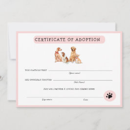 Kute roze & White Puppy Adoption Certificate