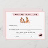 Kute roze & White Puppy Adoption Certificate (Voorkant / Achterkant)