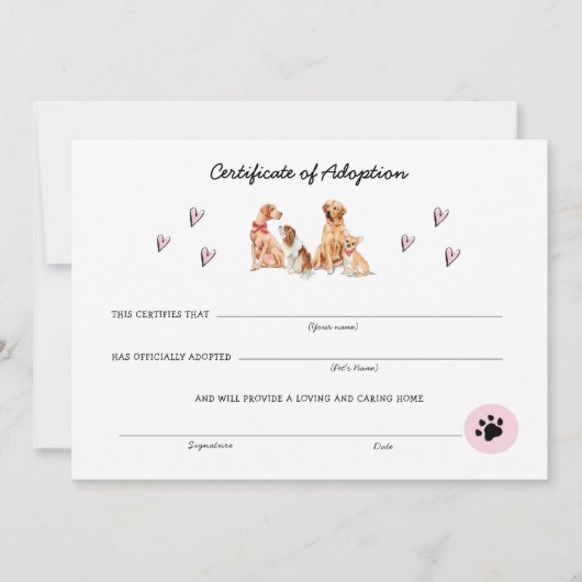 Kute roze & White Puppy Adoption Certificate (Voorkant)