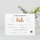 Kute roze & White Puppy Adoption Certificate (Staand voorkant)