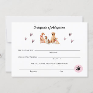 Kute roze & White Puppy Adoption Certificate