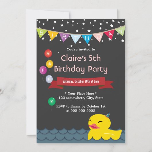 Kute Rubber Duck Sterrennacht Birthday Invitations Kaart (Voorkant)