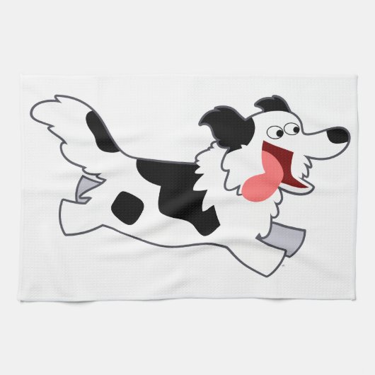 Kute Running Cartoon Border Collie Kitchen Towel Theedoek (Horizontaal)