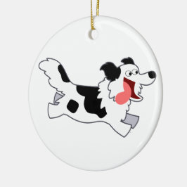 Kute Running Cartoon Border Collie Ornament