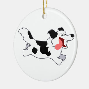 Kute Running Cartoon Border Collie Ornament