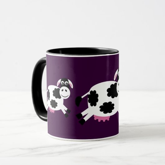 Kute Running Cows Paars & Black Ringer Mok (Voorkant links)