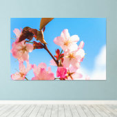 Kute Sakura Flowers open voor de lente-zonneschijn Canvas Afdruk (Insitu (Houten vloer))