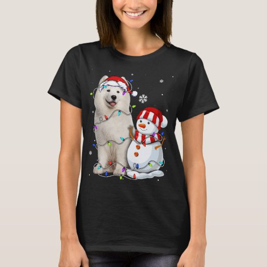 Kute Samoyed Santa Hat Kerstmis Light Xmas T-shirt (Voorkant)