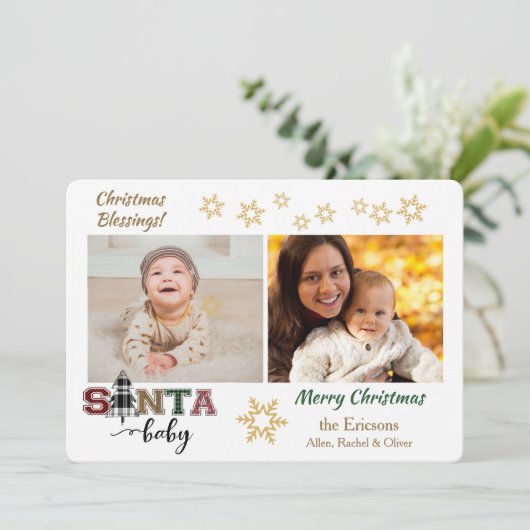 Kute Santa Baby Foto aankondiging kerstmis (Staand voorkant)