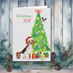 Kute Santa Beagle en kerstboom Feestdagen Kaart