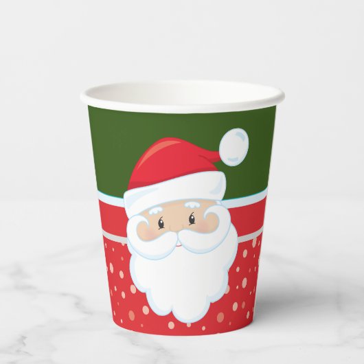 Kute Santa Claus-gezicht op rode groene kerstmis Papieren Bekers (Achterkant)