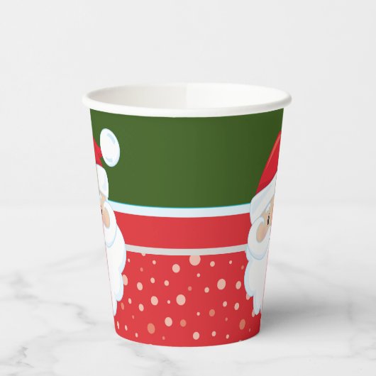 Kute Santa Claus-gezicht op rode groene kerstmis Papieren Bekers (Links)