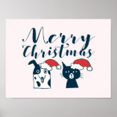 Kute Santa Dog & Cat Drawing | Vrolijk kerstfeest Poster (Voorkant)