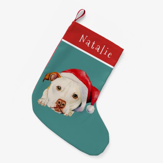 Kute Santa Dog Pit Bull Terrier Specialized Kleine Kerstsok (Voorkant (Hangend))