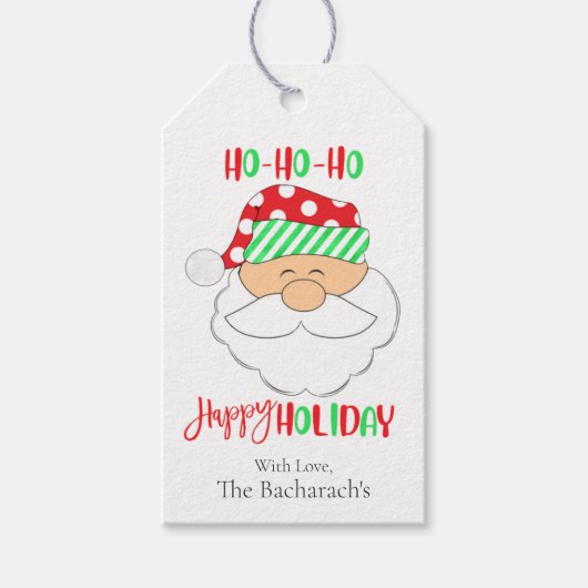 Kute Santa Face "Happy Holiday" Kerstmis Cadeaulabel (Voorkant)