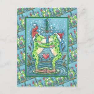 KUTE SANTA FROGS KISSING ONDER DRAGONFLY MISTLETOE BRIEFKAART