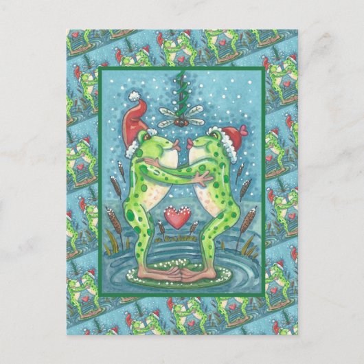 KUTE SANTA FROGS KISSING ONDER DRAGONFLY MISTLETOE BRIEFKAART (Voorkant)