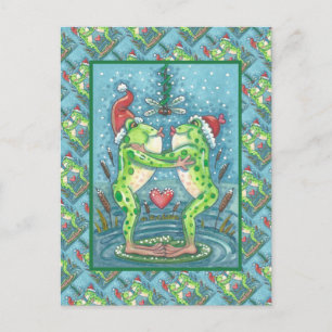 KUTE SANTA FROGS KISSING ONDER DRAGONFLY MISTLETOE BRIEFKAART