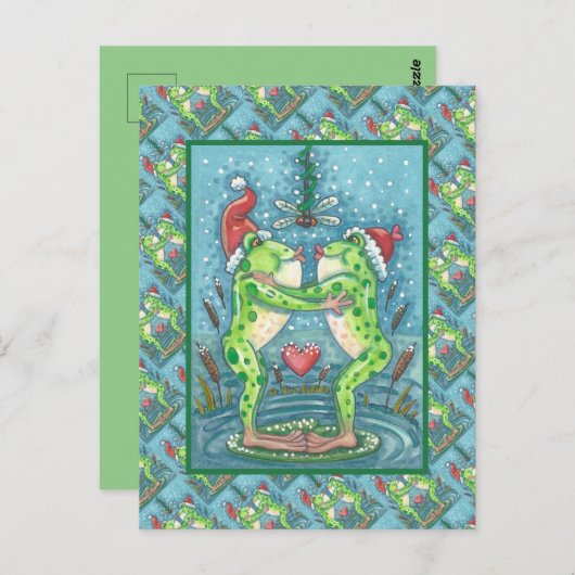 KUTE SANTA FROGS KISSING ONDER DRAGONFLY MISTLETOE BRIEFKAART (Voorkant / Achterkant)