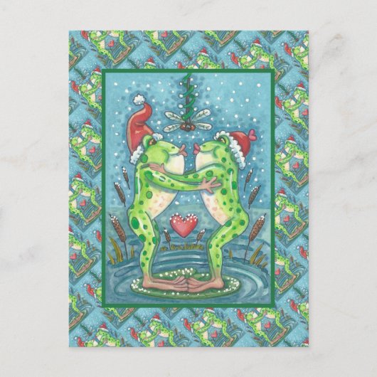 KUTE SANTA FROGS KISSING ONDER DRAGONFLY MISTLETOE BRIEFKAART (Voorkant)
