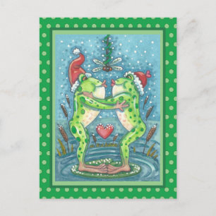 KUTE SANTA FROGS KISSING ONDER DRAGONFLY MISTLETOE BRIEFKAART