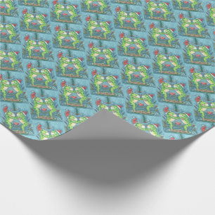 KUTE SANTA FROGS KISSING ONDER DRAGONFLY MISTLETOE CADEAUPAPIER