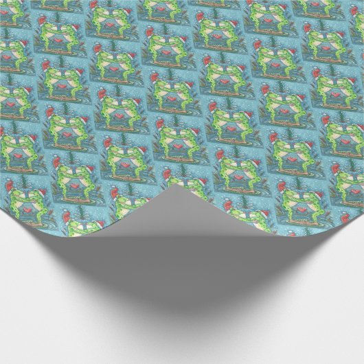 KUTE SANTA FROGS KISSING ONDER DRAGONFLY MISTLETOE CADEAUPAPIER (Hoek)