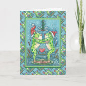 KUTE SANTA FROGS KISSING ONDER DRAGONFLY MISTLETOE FEESTDAGEN KAART (Voorkant)