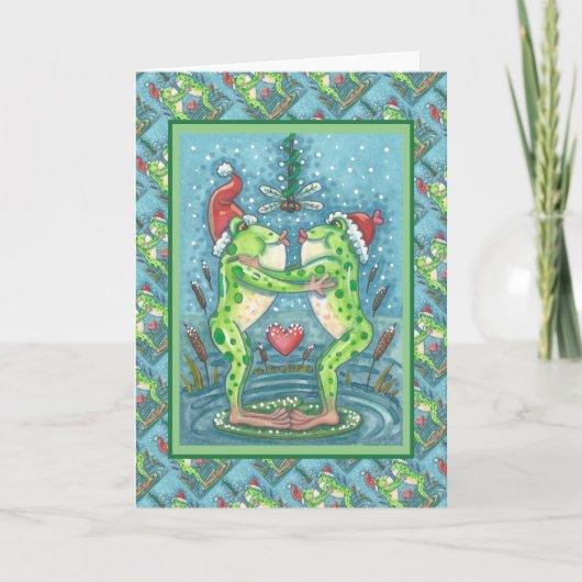 KUTE SANTA FROGS KISSING ONDER DRAGONFLY MISTLETOE FEESTDAGEN KAART (Voorkant)