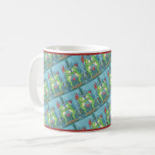 KUTE SANTA FROGS KISSING ONDER DRAGONFLY MISTLETOE KOFFIEMOK (Voorkant links)