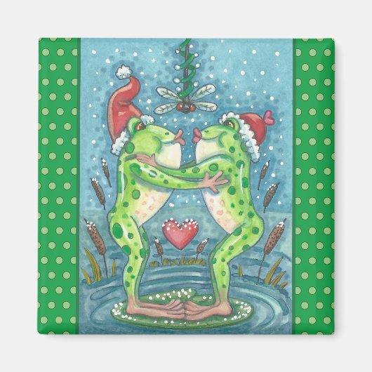 KUTE SANTA FROGS KISSING ONDER DRAGONFLY MISTLETOE MAGNEET (Voorkant)