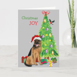 Kute Santa German Shepherd Dog en kerstboom Feestdagen Kaart