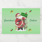 Kute Santa met bosdieren Groen Voedselcontainer Etiket (Enkel label)