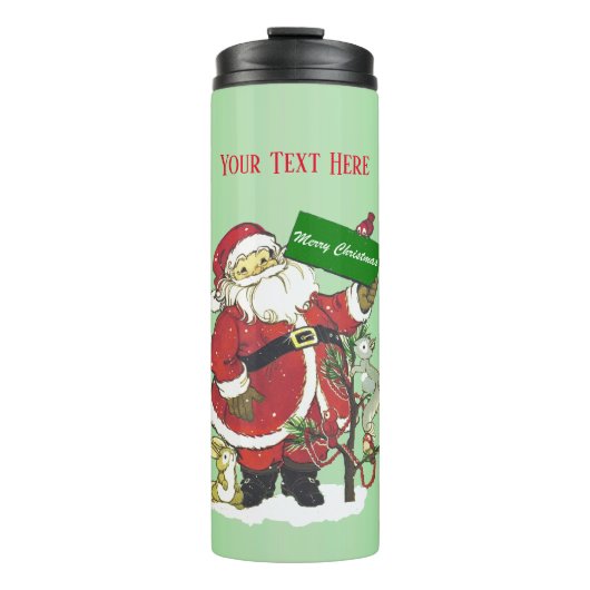 Kute Santa met dieren Little Tree Light Green Thermosbeker (Voorkant)