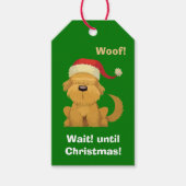 Kute Santa Puppy wacht tot Kerstmis Cadeaulabel (Voorkant)