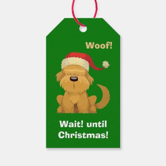 Kute Santa Puppy wacht tot Kerstmis Cadeaulabel (Voorkant)