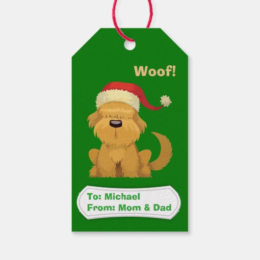 Kute Santa Puppy wacht tot Kerstmis Cadeaulabel (Achterkant)