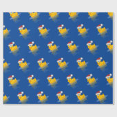 Kute Santa Rubber Duck op Blue Background Cadeaupapier (Vlak)