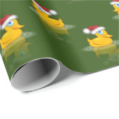 Kute Santa Rubber Duck op donkere groene achtergro Cadeaupapier (Rol Hoek)