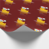 Kute Santa Rubber Duck op donkere rode achtergrond Cadeaupapier (Hoek)