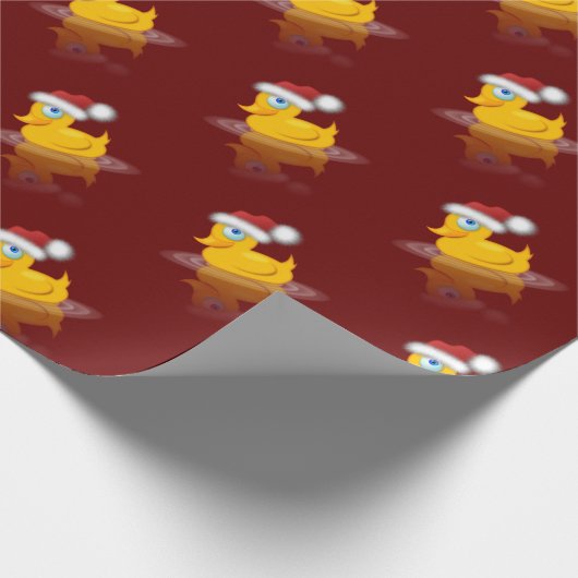 Kute Santa Rubber Duck op donkere rode achtergrond Cadeaupapier (Hoek)