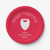 Kute Santa's Beard Red Merry Kerstmis Papieren Bordje (Voorkant)